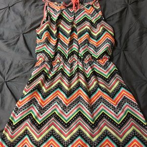 Chevron Print Neon Minidress